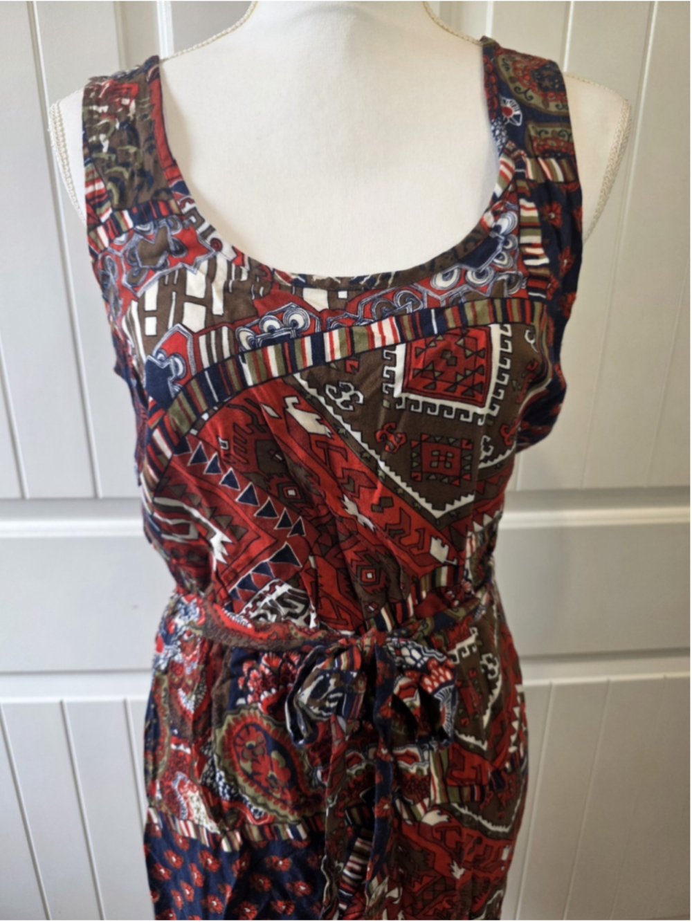 Lucky Brand NWT Patchwork Print Sleeveless Tie Waist Sz M Dress Boho Rayon - Picture 6 of 11